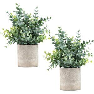New 2 Pack Small Fake Eucalyptus Plants – Artificial Potted Decor for Shelf Desk